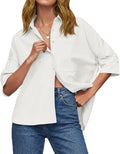 Cicy Bell Womens Oversized Button Down Shirts Half Sleeve Collared Tops