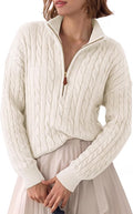 Womens Sweaters Quarter Zip Ribbed Cable Knit Pullover