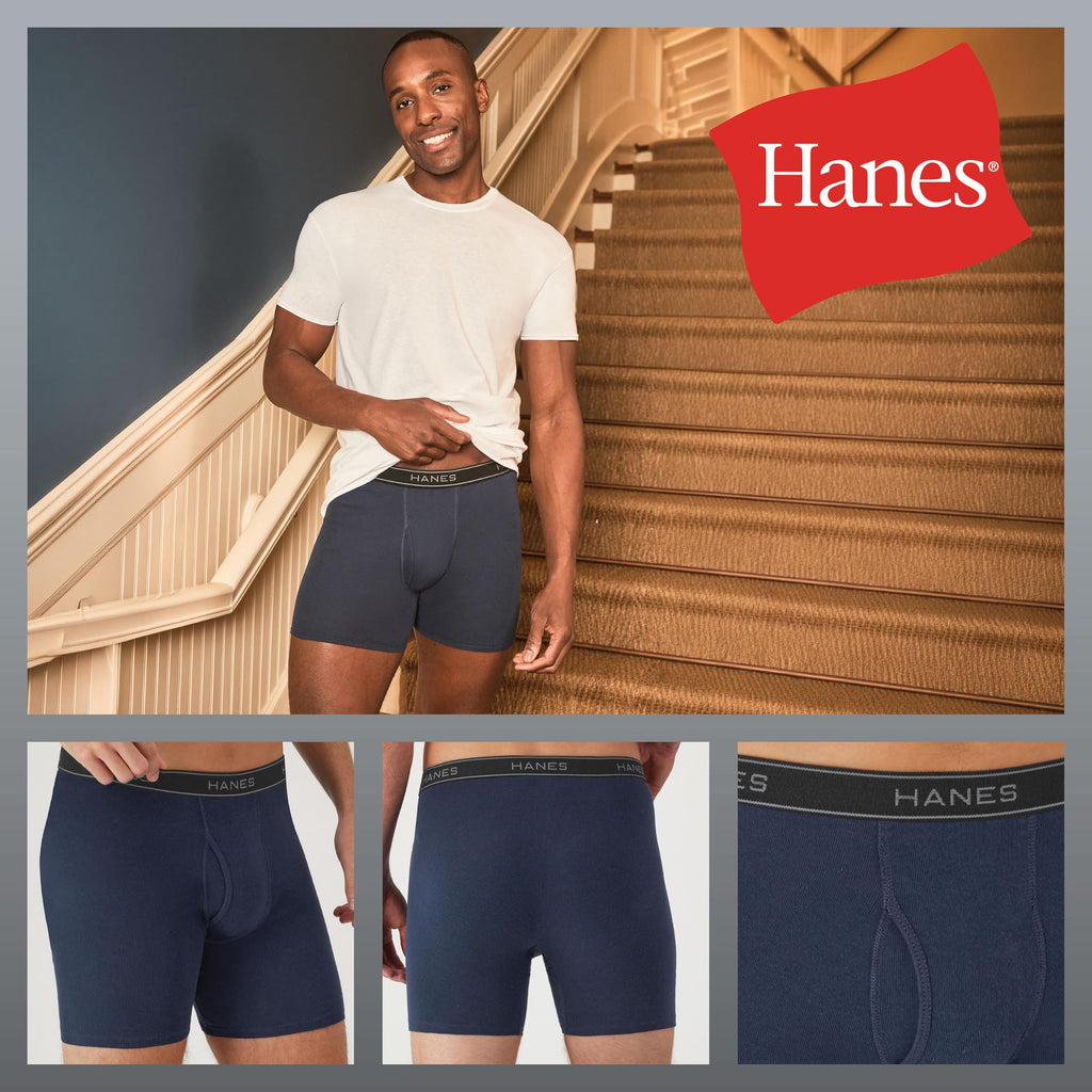 Hanes Men's Underwear Boxer Briefs Pack, Cool & Breathable Cotton Moisture-wicking Underwear for Men, No Ride Up