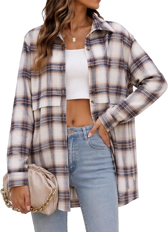Zeagoo Women's Flannel Shirts Long Sleeve Plaid Button Down Shirts Fall Tops