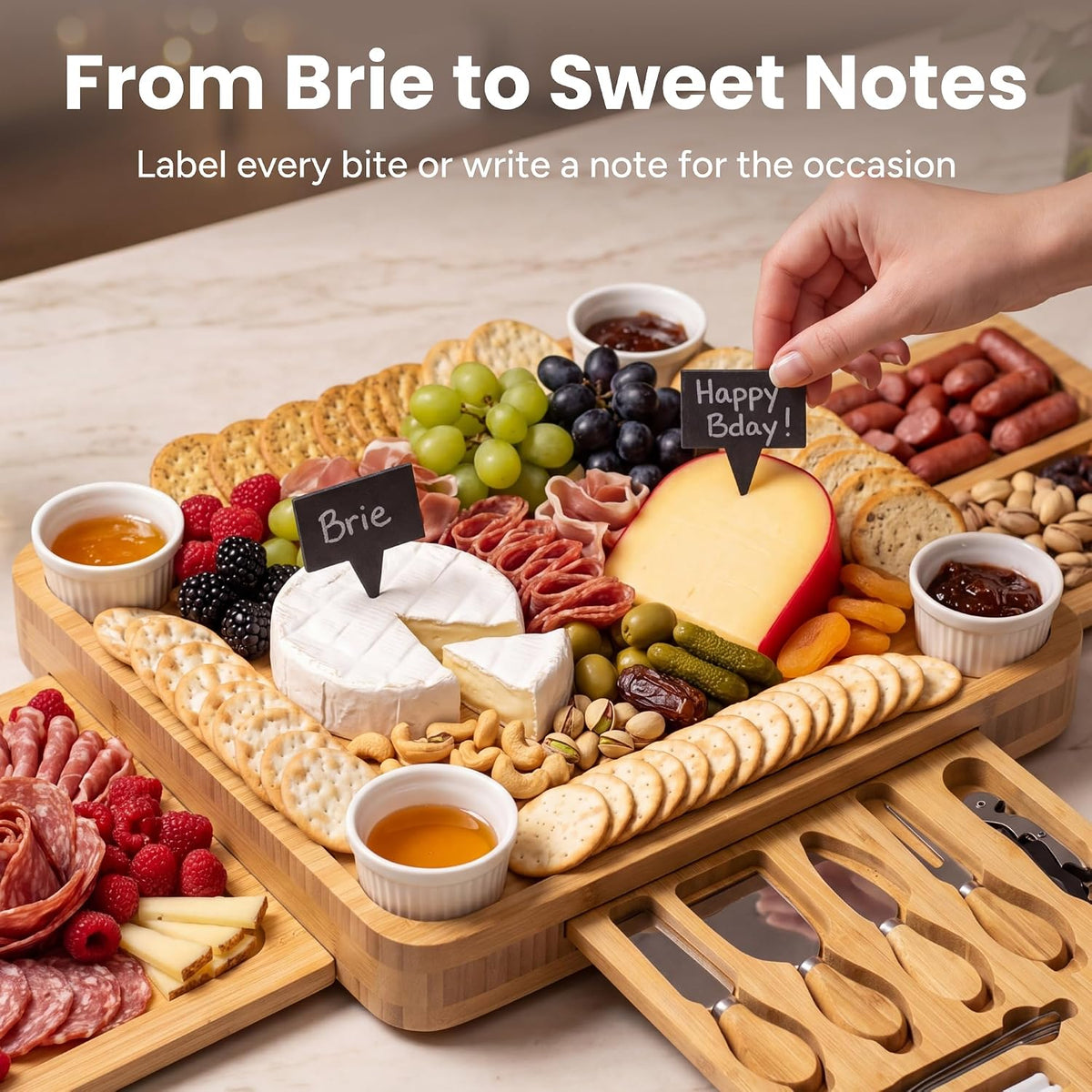 SMIRLY Charcuterie Boards Set, Large Cheese Board Set, Bamboo