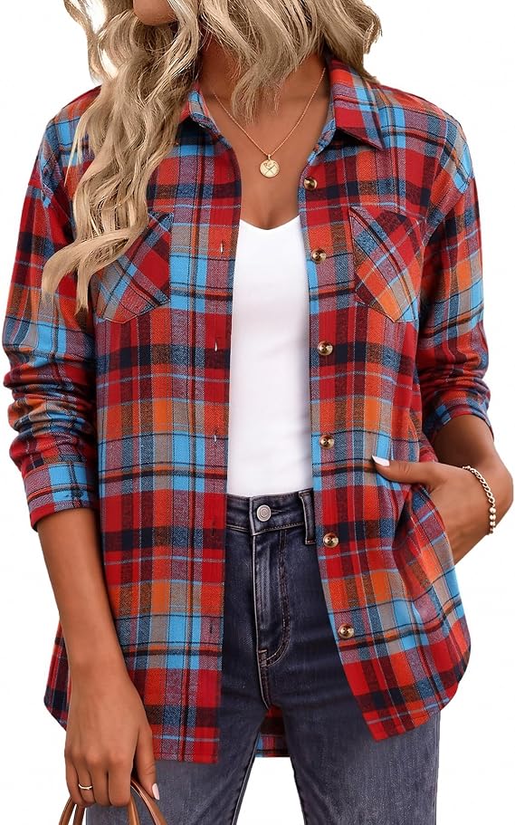 Zeagoo Womens Flannel Shirts Long Sleeve Plaid Button Down Shirts Fall Tops