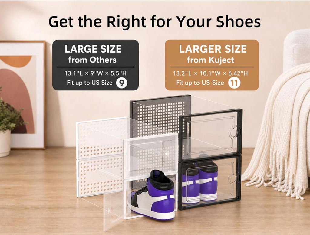 X-Large Shoe Storage Boxes 12 Pack, Clear Stackable Shoe Organizer
